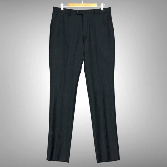 NWT Premium Wool Mens Pants 36 Charcoal Gray Flat Front Unhemmed Classic Trouser - Picture 1 of 14